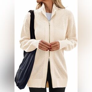 Women's Beige Zip-Up Sweater
